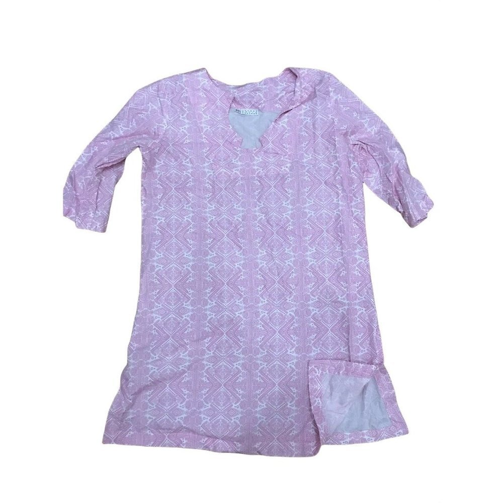 Trunks Beach Couture Womens Tunic Mini Dress Pink White XS Resort Beach Brunch